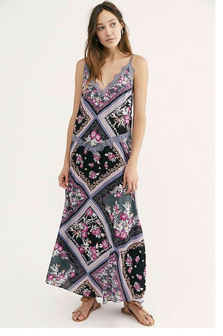 Vestido longo feminino com estampa Stevie da Free People, tamanho preto, tamanho X-S