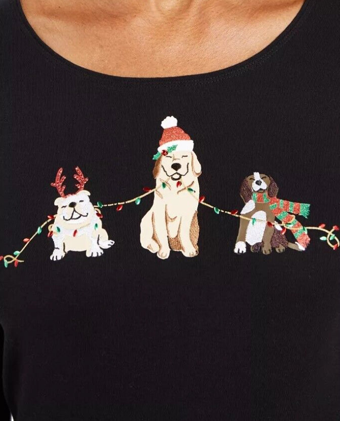 Camisa feminina bordada para cachorro Karen Scott, tamanho grande, preta