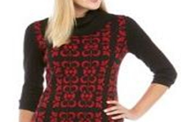 Vestido suéter feminino Nine West com estampa floral e jacquard duplo, preto, tamanho pequeno