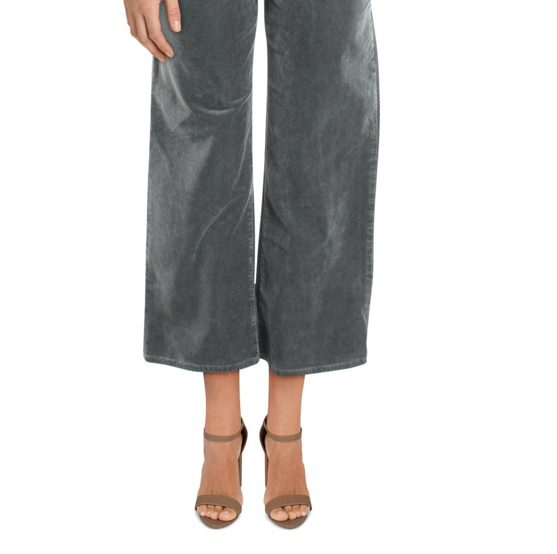 Calça feminina de veludo cotelê com perna larga e reta, tamanho 29, cinza