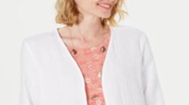 Top quimono feminino de algodão com acabamento em borla Style &amp; Co, branco, tamanho médio