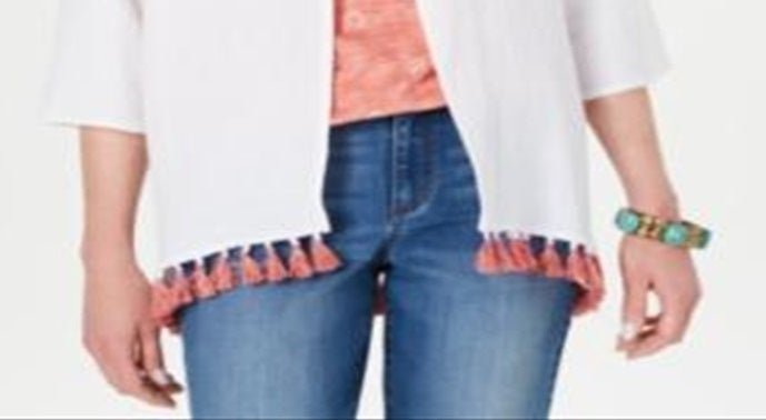 Top quimono feminino de algodão com acabamento em borla Style &amp; Co, branco, tamanho médio