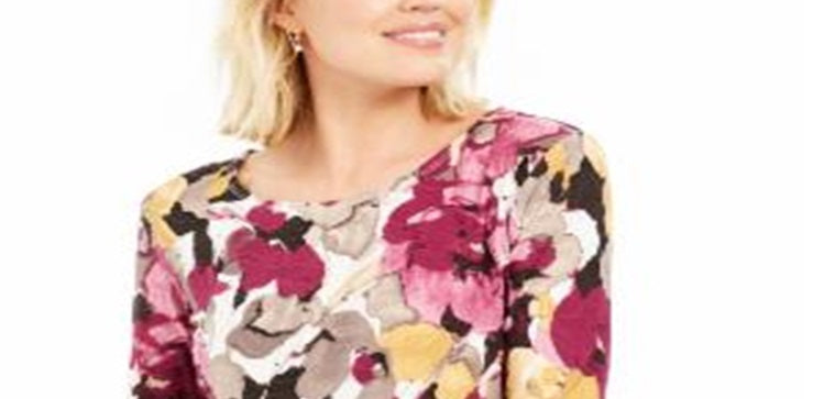 Blusa feminina estampada em jacquard, roxa, tamanho pequeno GG, da coleção JM