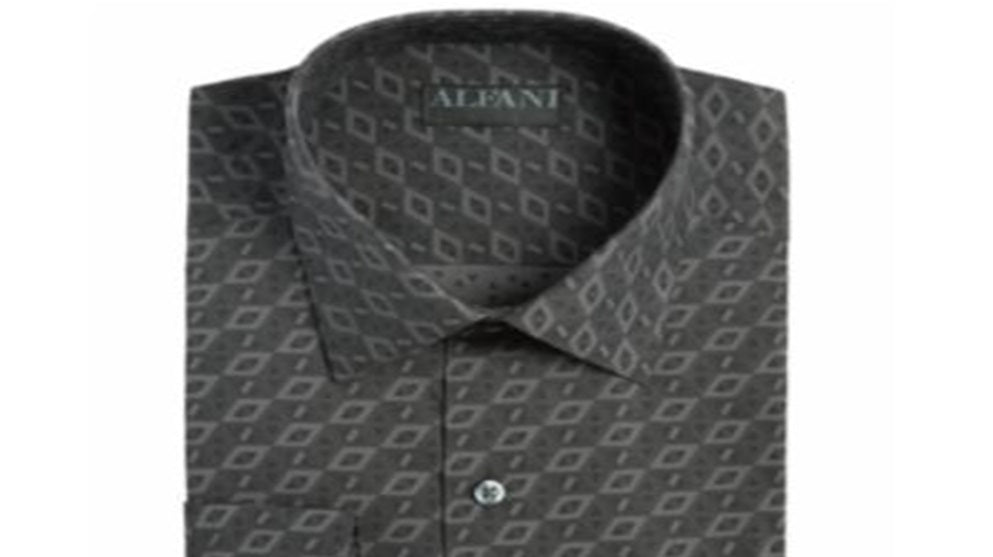 Camisa social masculina Alfani Athletic Fit com estampa preta, tamanho 17-17,5 34-35
