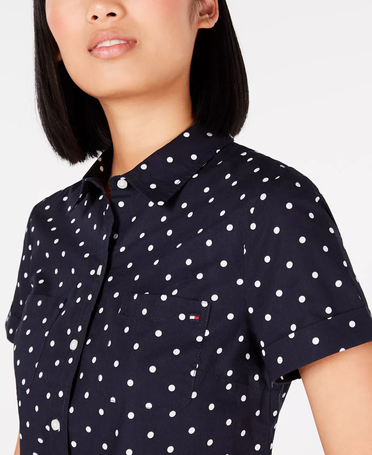 Camisa de acampamento Tommy Hilfiger de algodão com estampa de bolinhas, azul-marinho, tamanho XX-G