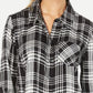 Camisa xadrez feminina de algodão com mangas curtas e abas Style &amp; Co, preta, tamanho PP