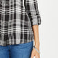 Camisa xadrez feminina de algodão com mangas curtas e abas Style &amp; Co, preta, tamanho PP