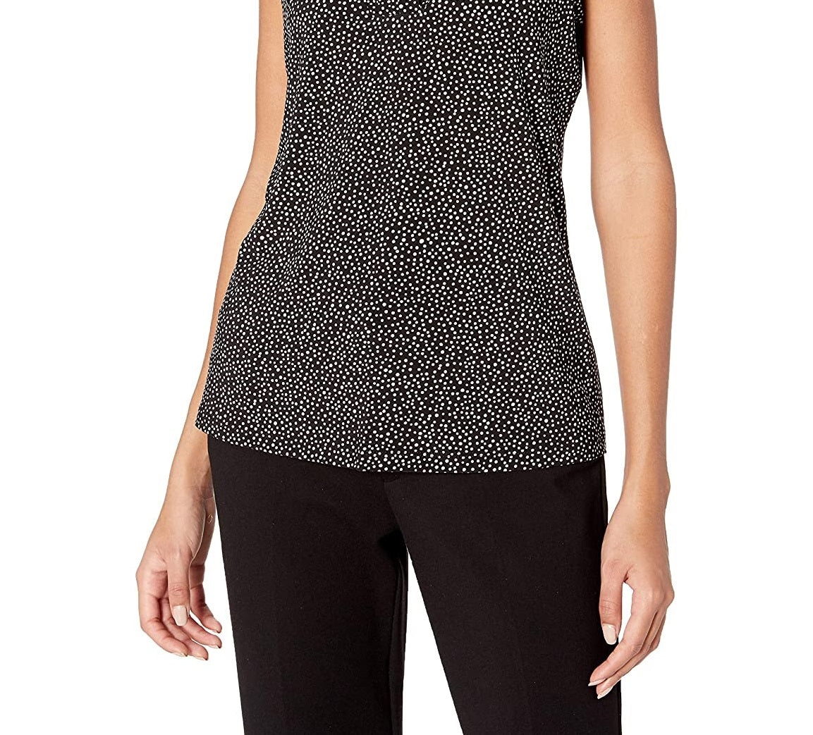 Anne Klein Top feminino Tess Triple Pleat sem mangas, preto, tamanho XXS