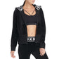 Moletom com capuz feminino DKNY Sport Logo Cuff Zip, preto, tamanho P