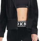Moletom com capuz feminino DKNY Sport Logo Cuff Zip, preto, tamanho P