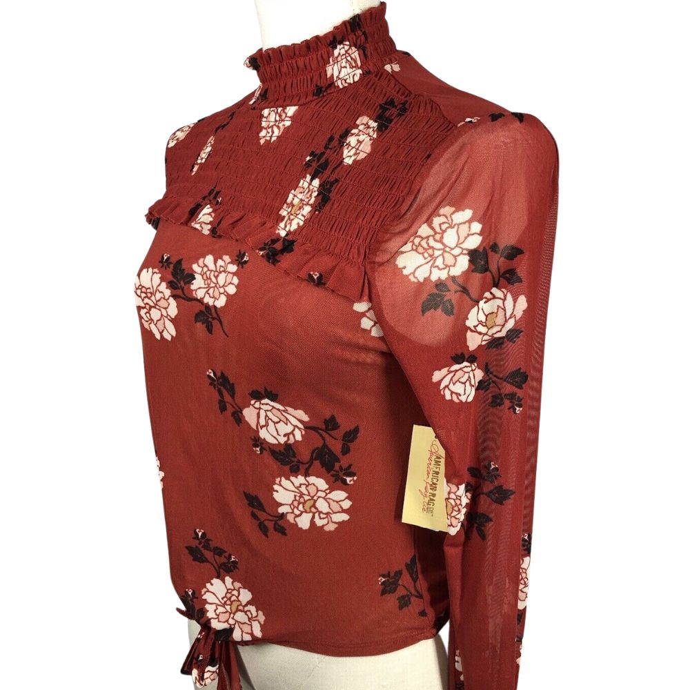 Blusa American Rag Floral Infantil Feminina Gola Smocked Pimenta Vermelha Tamanho M