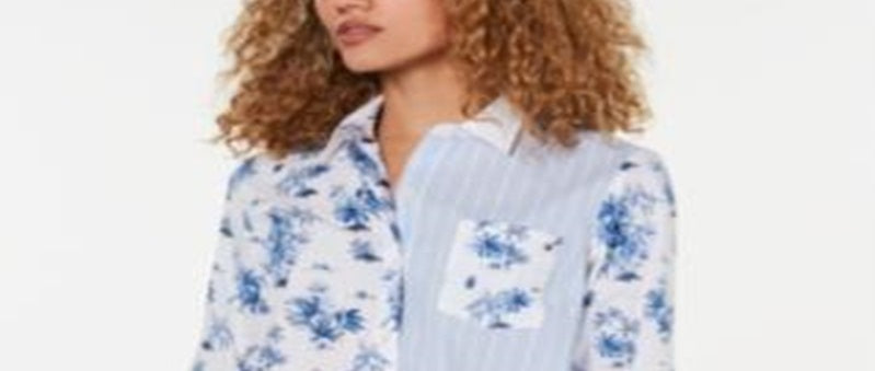 Camisa feminina Tommy Hilfiger de algodão com estampa dupla, azul, tamanho extragrande