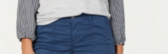 Shorts femininos com bolso duplo e punho, estilo &amp; co, azul, tamanho 12