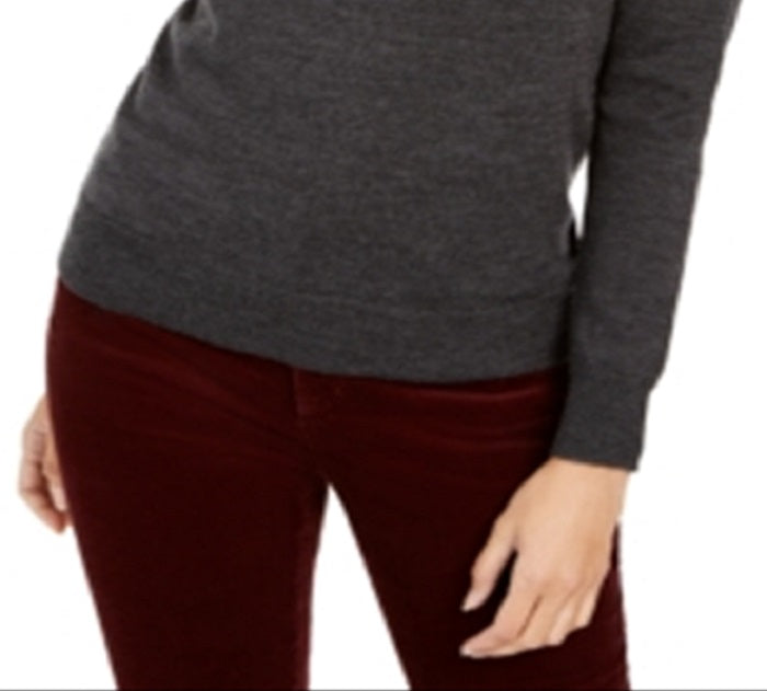 Suéter feminino de lã merino com gola alta, cinza, tamanho P, Charter Club