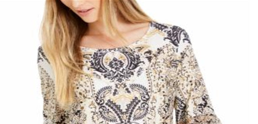 Blusa feminina estampada com mangas bufantes estilo &amp; co, azul, tamanho GG