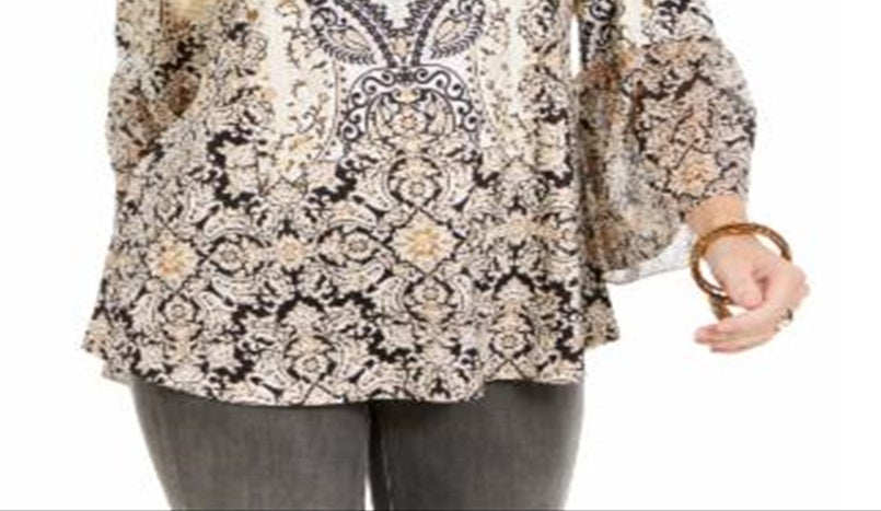 Blusa feminina estampada com mangas bufantes estilo &amp; co, azul, tamanho GG