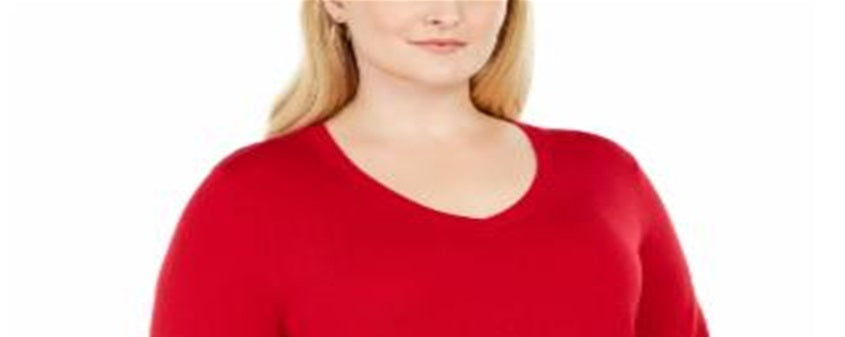 JM Collection Suéter feminino plus size com botões e decote em V, vermelho, tamanho 3X