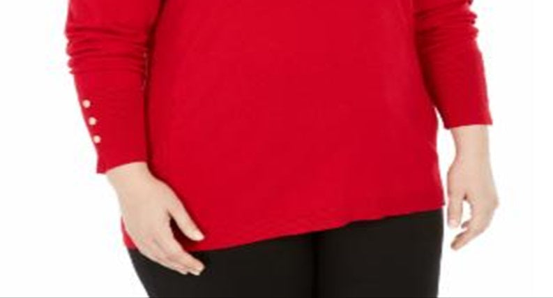 JM Collection Suéter feminino plus size com botões e decote em V, vermelho, tamanho 3X