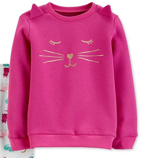 Conjunto Carter's Infantil para Meninas, 2 Peças, Blusa de Gato e Leggings com Estampa de Gato, Roxo, Tamanho 4T, SLIM