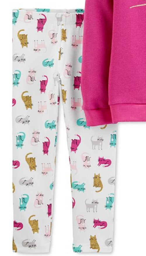 Conjunto Carter's Infantil para Meninas, 2 Peças, Blusa de Gato e Leggings com Estampa de Gato, Roxo, Tamanho 4T, SLIM