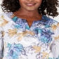 JM Collection Top estampado feminino com tachas, azul, tamanho médio