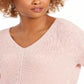 Suéter feminino de algodão texturizado com decote em V, tamanho X-S, rosa, Charter Club