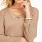 Blusa feminina JM Collection com decote em treliça e lurex, tamanho grande, dourada