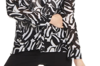 Blusa feminina Alfani estampada alta e baixa, preta, tamanho pequeno P/M