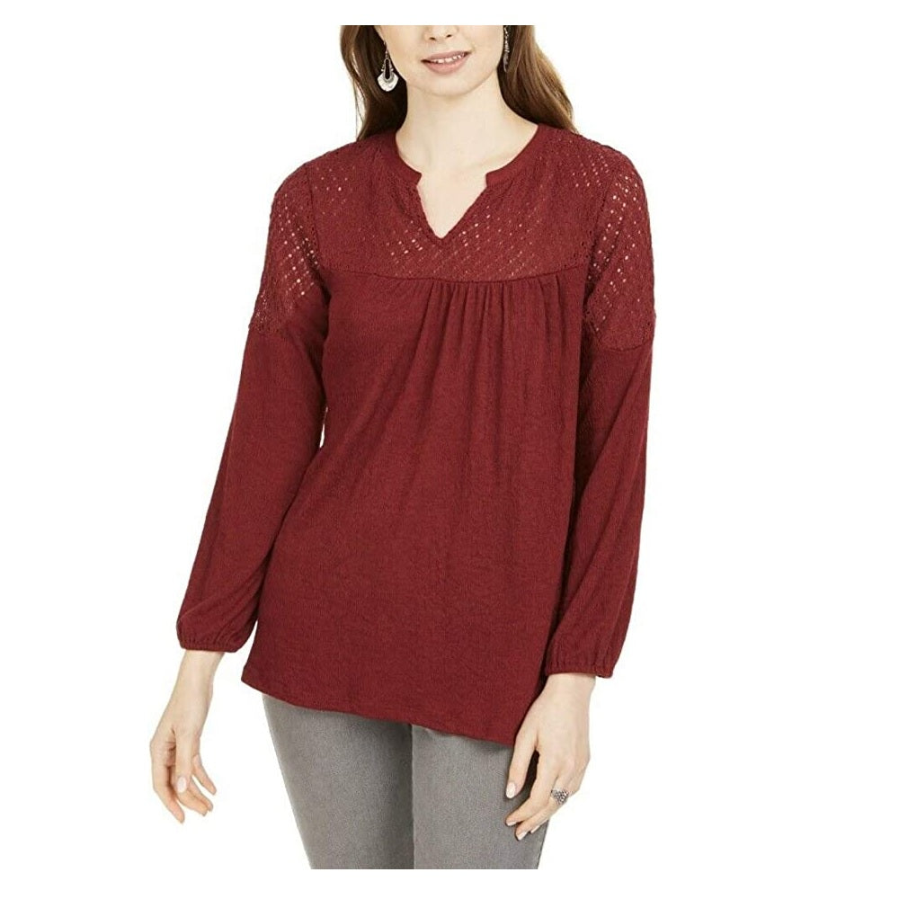 Top curto de renda com ombros de fora feminino Style &amp; Co, tamanho vermelho