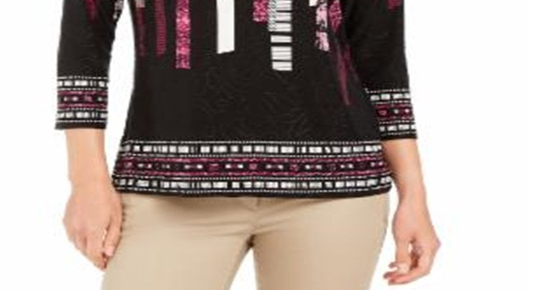 Blusa feminina estampada em jacquard, preta, tamanho médio, da coleção JM