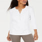 Karen Scott Top Henley Feminino com Renda Frontal Branco Tamanho XX-G