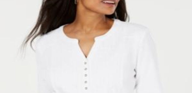 Karen Scott Top Henley Feminino com Renda Frontal Branco Tamanho XX-G