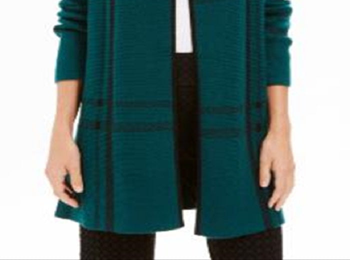 Cardigan feminino xadrez com frente aberta, tamanho XX-G, verde, Charter Club