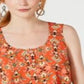 Top feminino sem mangas com estampa estilo &amp; co, decote alto e decotado, floral laranja, tamanho GG