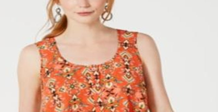 Top feminino sem mangas com estampa estilo &amp; co, decote alto e decotado, floral laranja, tamanho GG