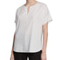 Túnica Eileen Fisher Feminina com Decote Fenda e Manga Curta, Boxy Sandwash, Branca, Tamanho G