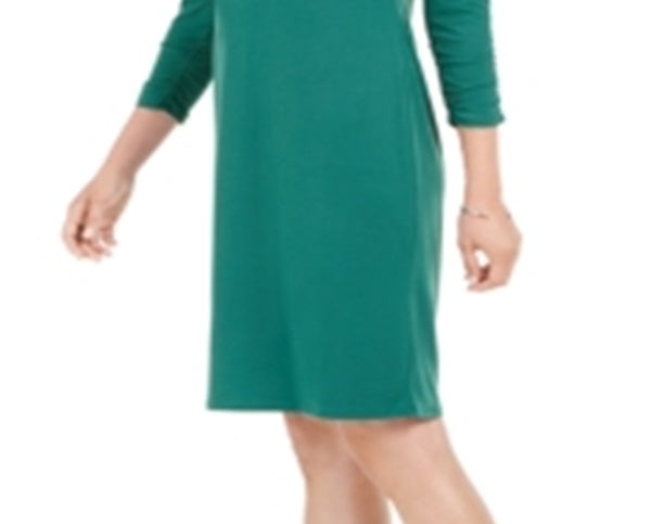 Vestido feminino com decote em V e zíper, verde, tamanho P, da coleção JM