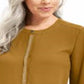 JM Collection Top Feminino com Punhos e Botões, Amarelo, Tamanho Pequeno Médio