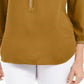 JM Collection Top Feminino com Punhos e Botões, Amarelo, Tamanho Pequeno Médio