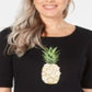 Camiseta feminina Karen Scott de algodão com estampa gráfica de abacaxi, preta, tamanho GG