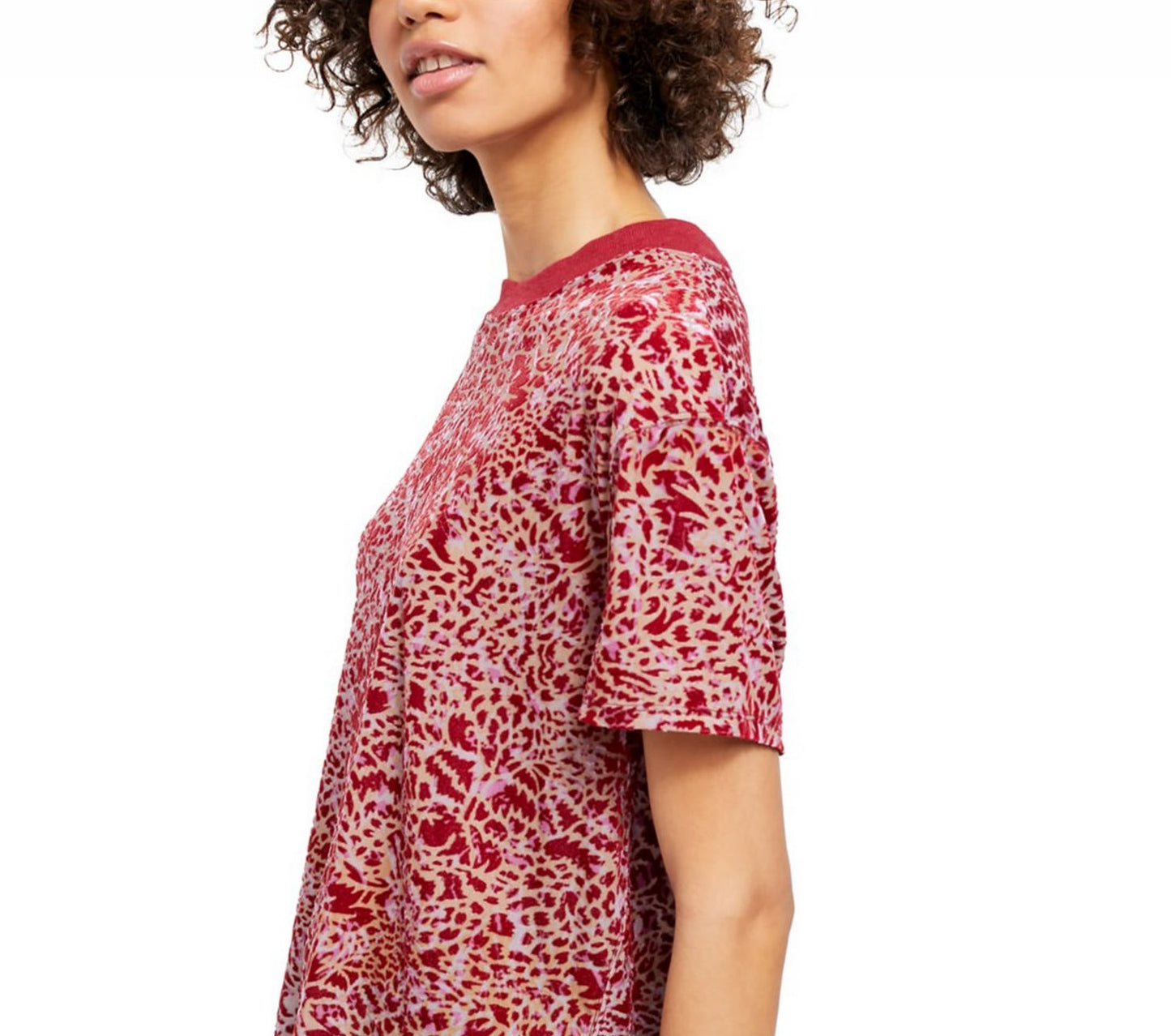 Camiseta feminina estampada de manga curta e gola redonda Free People, tamanho P, vermelha