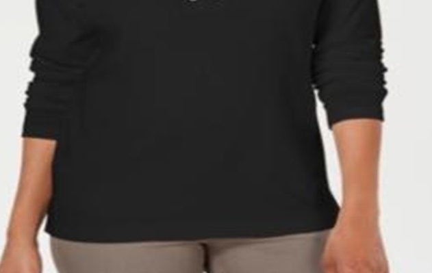 Karen Scott Top de algodão feminino com cadarço, preto, tamanho extragrande