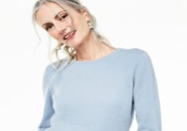 Suéter de cashmere feminino Charter Club com gola redonda, azul, tamanho grande