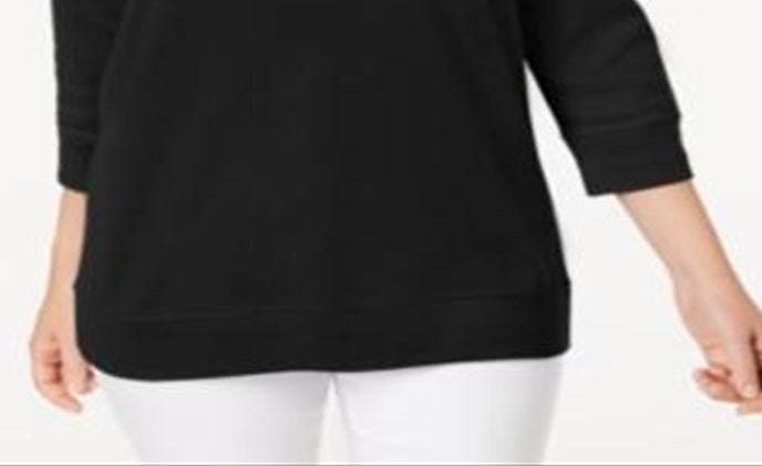 Karen Scott Top esportivo feminino com decote redondo, preto, tamanho XX-G