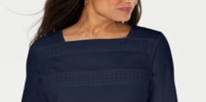 Karen Scott Blusa Feminina Listrada com Decote Quadrado e Renda Azul Tamanho Médio