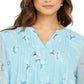 Charter Club Blusa Feminina Estampada com Babados Duplos Azul Tamanho X-S