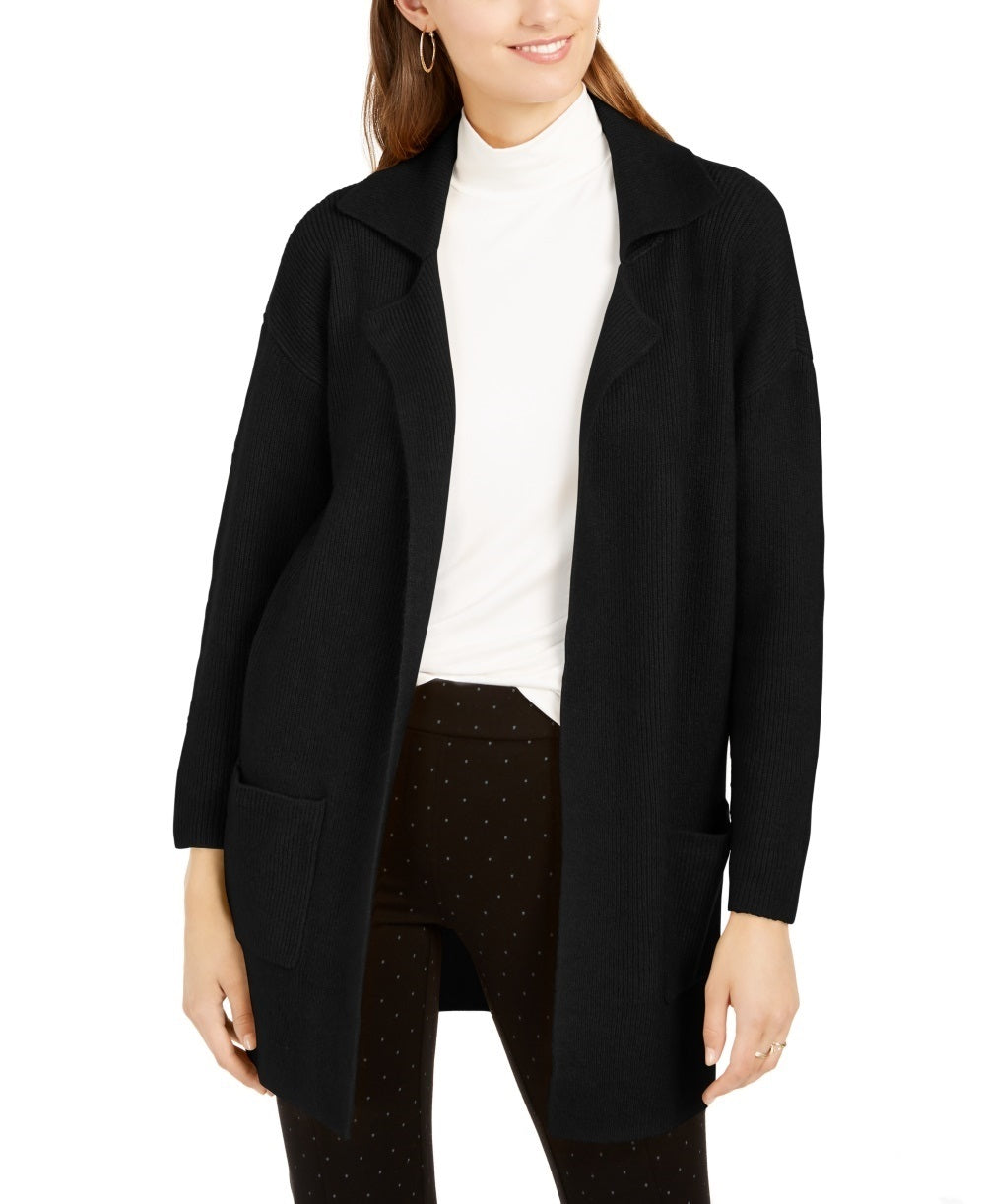 Jaqueta feminina estilo &amp; co com frente aberta, preta, tamanho extrapequeno