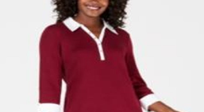 Vestido-camisa de algodão com acabamento contrastante Karen Scott feminino, vermelho, tamanho pequeno G