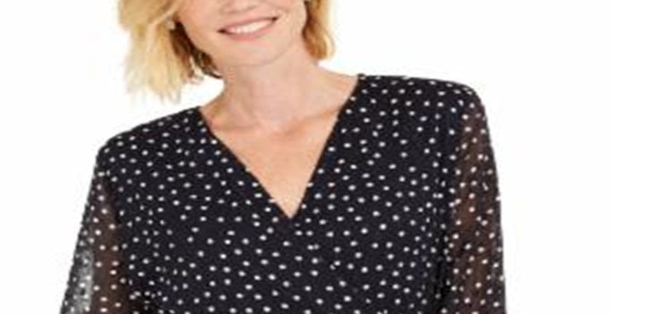 Charter Club Top feminino com bolinhas, azul, tamanho pequeno