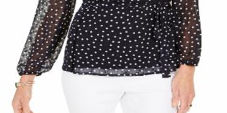 Charter Club Top feminino com bolinhas, azul, tamanho pequeno